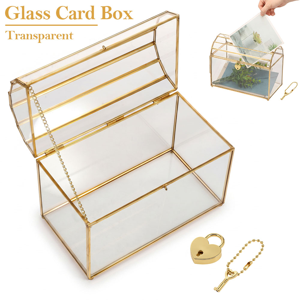 Card Index Box - Glas-Hochzeitskartenbox, transparente dekorative Aufbewahrungsbox mit Herzschloss